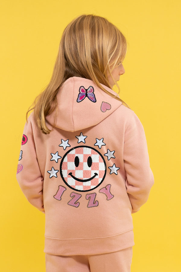 Add Your Name Pink Check Smiley Hoodie