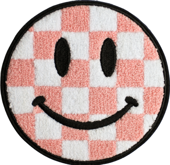 Checkerboard Smiley Blush Pink - no sequin